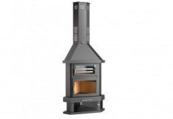 Cheminée d’Angle + Four + Bûcher en Acier 13,5 kW C-100-RH
