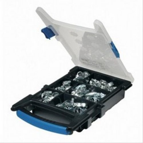 Coffret 100 colliers bande non perforée W1 en acier zingué blanc