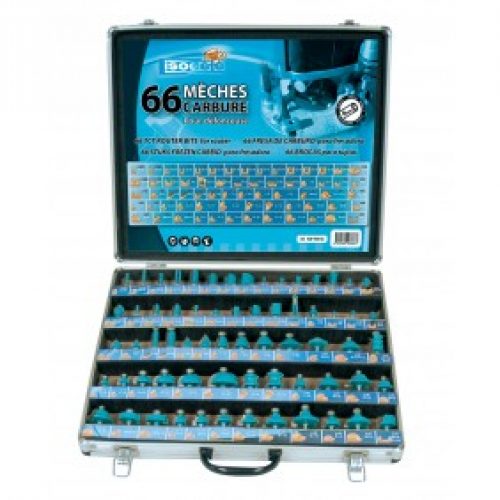 Coffret 66 mèches carbures pour défonceuse queue 8 mm