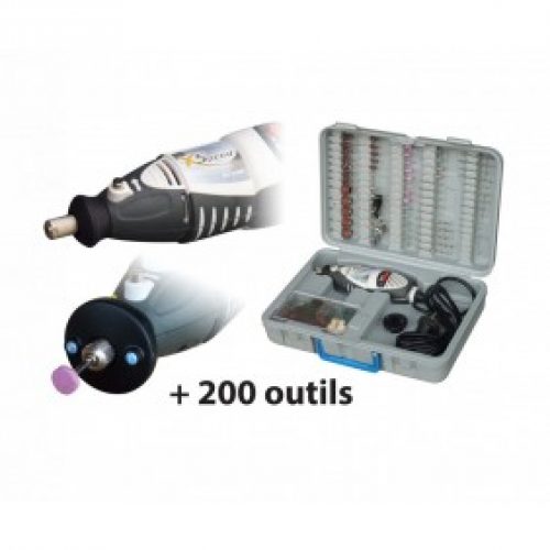 Coffret perceuse XSPEED 135W + lampe + 200 outils