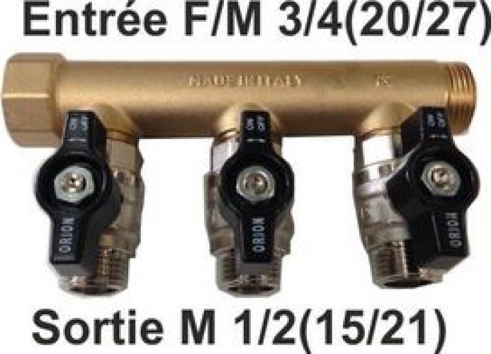 Collecteur p-pro MF3/4 »(20/27) 3 vannes M1/2 »(15/21) 50mm d’entraxe Pro