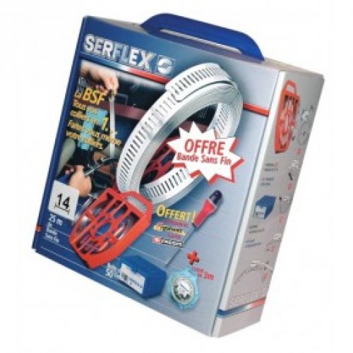 Collier de serrage – bande sans fin ajourée 25 m – dévidoir – BSFT