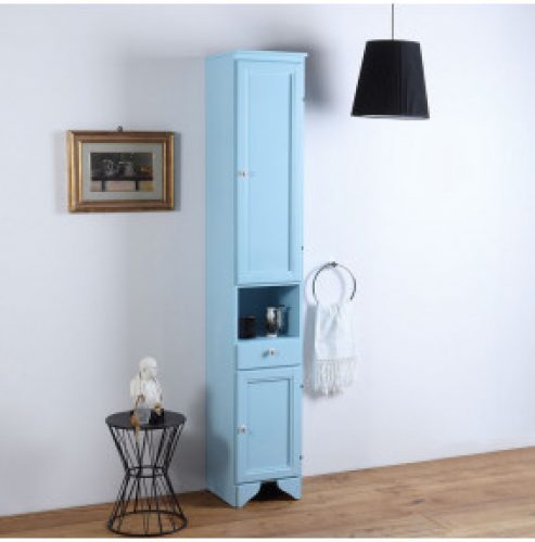 COLONNA A TERRA DUE ANTE, CASSETTO E VANO AZZURRO DECAPE&rsquo; LAVANDA CM 33,5X196