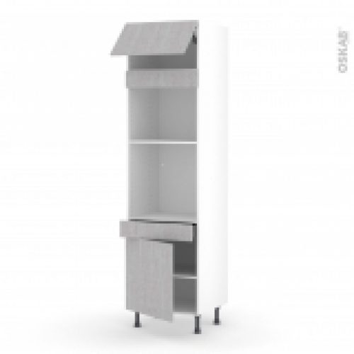 Colonne De Cuisine N1056 Fourmo Encastrable Niche 45 Hoda Beton 1 Abattant 1 Porte 1 Tiroir L60 X H217 X P58 Cm