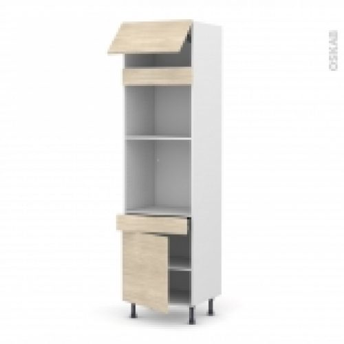 Colonne De Cuisine N1056 Fourmo Encastrable Niche 45 Stilo Noyer Blanchi 1 Abattant 1 Porte 1 Tiroir L60 X H217 X P58 Cm