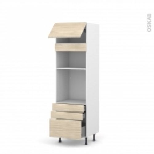 Colonne De Cuisine N1059 Fourmo Encastrable Niche 3638 Stilo Noyer Blanchi 1 Abattant 3 Tiroirs L60 X H195 X P58 Cm