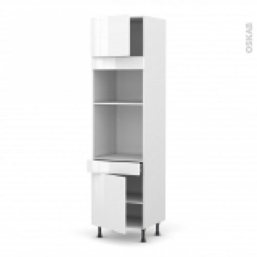 Colonne De Cuisine N1356 Fourmo Encastrable Niche 3638 Bora Blanc 2 Portes 1 Tiroir L60 X H217 X P58 Cm