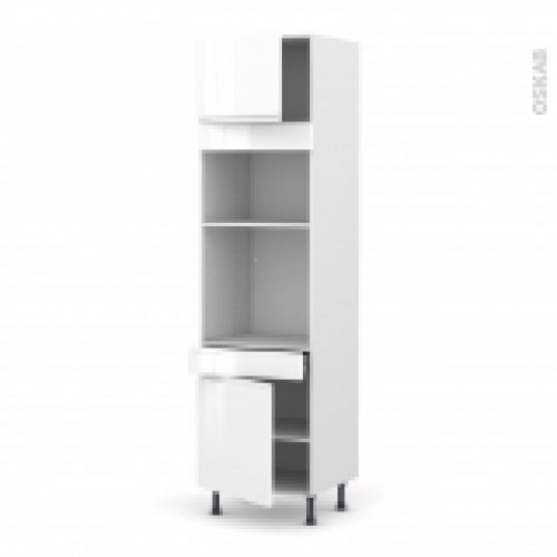 Colonne De Cuisine N1356 Fourmo Encastrable Niche 3638 Ipoma Blanc Brillant 2 Portes 1 Tiroir L60 X H217 X P58 Cm