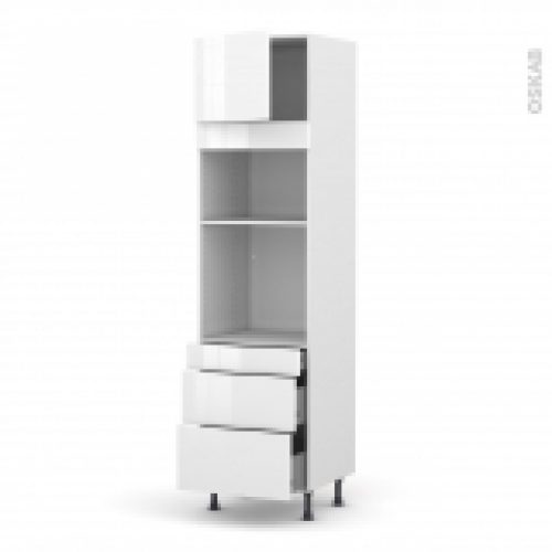 Colonne De Cuisine N1358 Fourmo Encastrable Niche 3638 Bora Blanc 1 Porte 3 Tiroirs L60 X H217 X P58 Cm