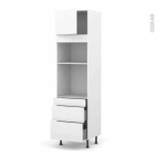 Colonne De Cuisine N1358 Fourmo Encastrable Niche 3638 Ginko Blanc 1 Porte 3 Tiroirs L60 X H217 X P58 Cm