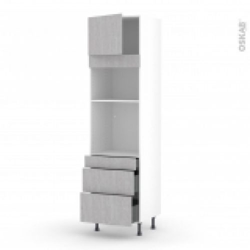 Colonne De Cuisine N1358 Fourmo Encastrable Niche 3638 Hoda Beton 1 Porte 3 Tiroirs L60 X H217 X P58 Cm