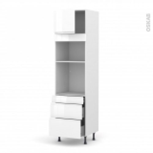 Colonne De Cuisine N1358 Fourmo Encastrable Niche 3638 Ipoma Blanc Brillant 1 Porte 3 Tiroirs L60 X H217 X P58 Cm