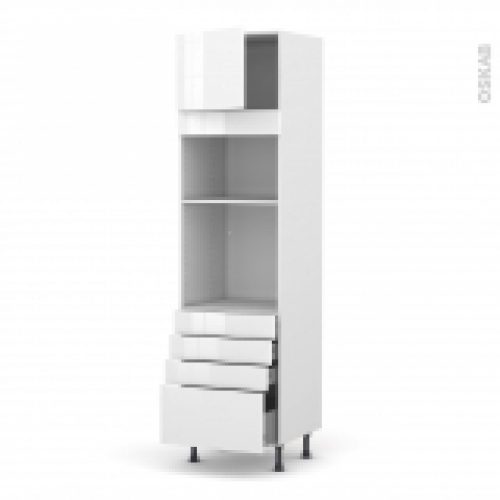 Colonne De Cuisine N1359 Fourmo Encastrable Niche 3638 Bora Blanc 1 Porte 4 Tiroirs L60 X H217 X P58 Cm