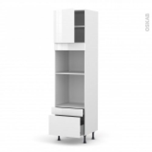 Colonne De Cuisine N1610 Fourmo Encastrable Niche 45 Bora Blanc 1 Porte 2 Tiroirs L60 X H217 X P58 Cm