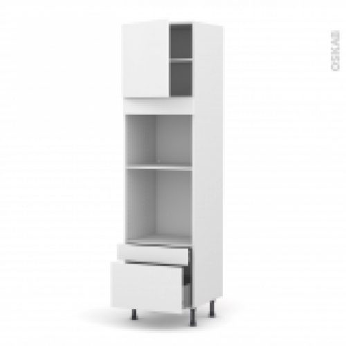 Colonne De Cuisine N1610 Fourmo Encastrable Niche 45 Ginko Blanc 1 Porte 2 Tiroirs L60 X H217 X P58 Cm