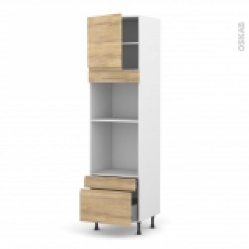 Colonne De Cuisine N1610 Fourmo Encastrable Niche 45 Ipoma Chene Naturel 1 Porte 2 Tiroirs L60 X H217 X P58 Cm