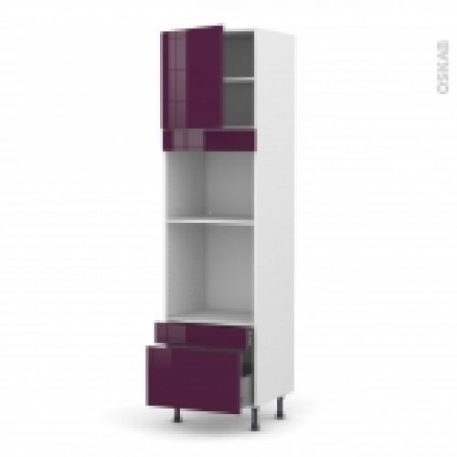 Colonne De Cuisine N1610 Fourmo Encastrable Niche 45 Keria Aubergine 1 Porte 2 Tiroirs L60 X H217 X P58 Cm