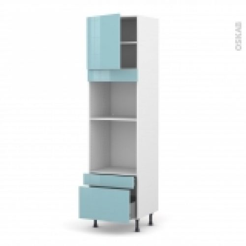 Colonne De Cuisine N1610 Fourmo Encastrable Niche 45 Keria Bleu 1 Porte 2 Tiroirs L60 X H217 X P58 Cm