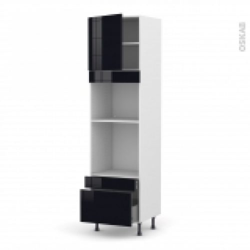 Colonne De Cuisine N1610 Fourmo Encastrable Niche 45 Keria Noir 1 Porte 2 Tiroirs L60 X H217 X P58 Cm