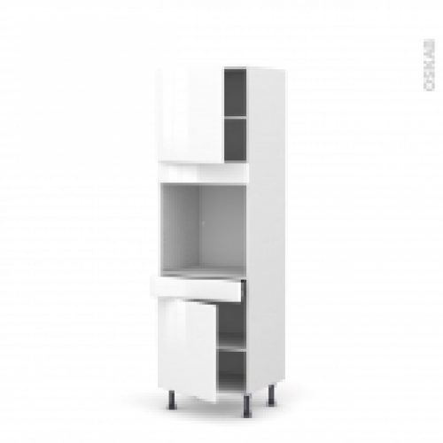 Colonne De Cuisine N1616 Four Encastrable Niche 60 Iris Blanc 2 Portes 1 Tiroir L60 X H195 X P58 Cm