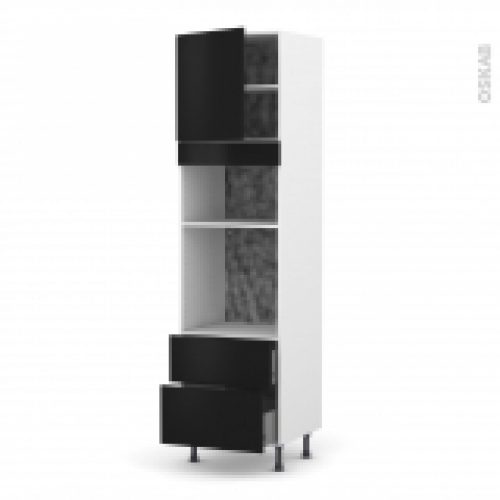 Colonne De Cuisine N1658 Fourmo Encastrable Niche 3638 Ginko Noir 1 Porte 2 Casseroliers L60 X H217 X P58 Cm