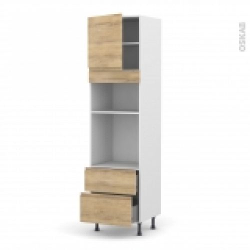 Colonne De Cuisine N1658 Fourmo Encastrable Niche 3638 Ipoma Chene Naturel 1 Porte 2 Casseroliers L60 X H217 X P58 Cm