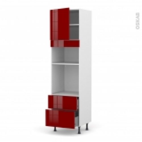 Colonne De Cuisine N1658 Fourmo Encastrable Niche 3638 Ivia Rouge 1 Porte 2 Casseroliers L60 X H217 X P58 Cm