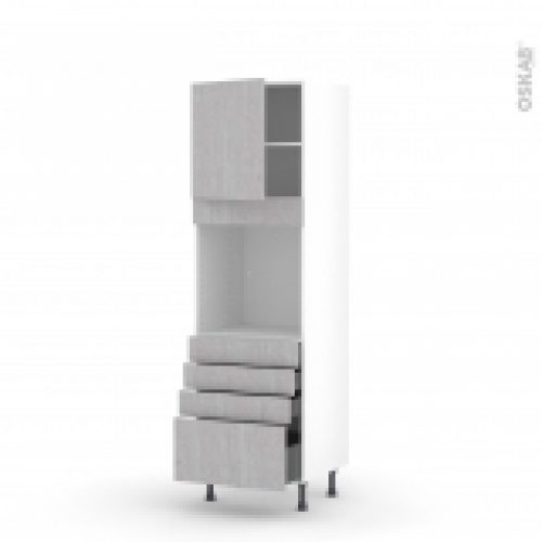 Colonne De Cuisine N1659 Four Encastrable Niche 60 Hoda Beton 1 Porte 4 Tiroirs L60 X H195 X P58 Cm