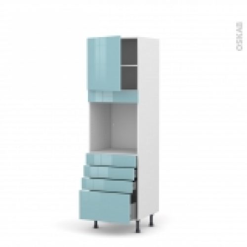 Colonne De Cuisine N1659 Four Encastrable Niche 60 Keria Bleu 1 Porte 4 Tiroirs L60 X H195 X P58 Cm