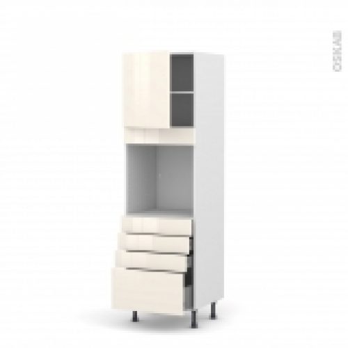 Colonne De Cuisine N1659 Four Encastrable Niche 60 Keria Ivoire 1 Porte 4 Tiroirs L60 X H195 X P58 Cm