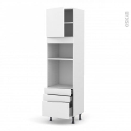 Colonne De Cuisine N1659 Fourmo Encastrable Niche 3638 Ginko Blanc 1 Porte 3 Tiroirs L60 X H217 X P58 Cm