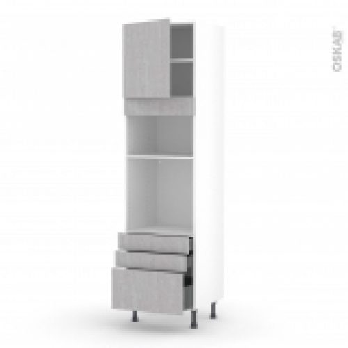 Colonne De Cuisine N1659 Fourmo Encastrable Niche 3638 Hoda Beton 1 Porte 3 Tiroirs L60 X H217 X P58 Cm