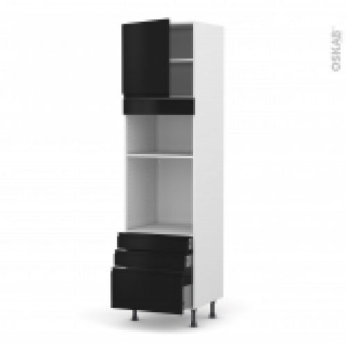 Colonne De Cuisine N1659 Fourmo Encastrable Niche 3638 Ipoma Noir Mat 1 Porte 3 Tiroirs L60 X H217 X P58 Cm