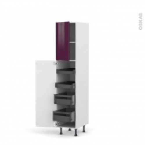 Colonne De Cuisine N1926 Armoire De Rangement Keria Aubergine 4 Tiroirs A L Anglaise L40 X H195 X P58 Cm