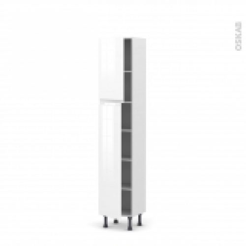 Colonne De Cuisine N1926 Armoire Etagere Ipoma Blanc Brillant 2 Portes L40 X H195 X P37 Cm