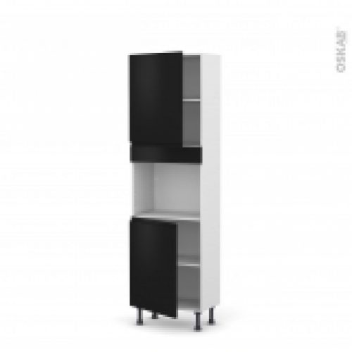 Colonne De Cuisine N2121 Four Encastrable Niche 45 Ipoma Noir Mat 2 Portes L60 X H195 X P37 Cm