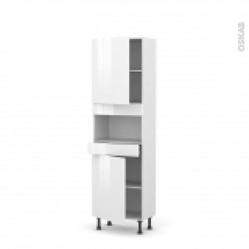 Colonne De Cuisine N2121 Mo Encastrable Niche 3638 Bora Blanc 2 Portes 1 Tiroir L60 X H195 X P37 Cm
