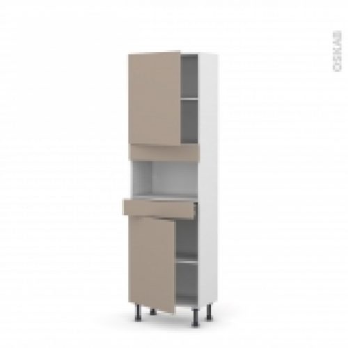 Colonne De Cuisine N2121 Mo Encastrable Niche 3638 Ginko Taupe 2 Portes 1 Tiroir L60 X H195 X P37 Cm