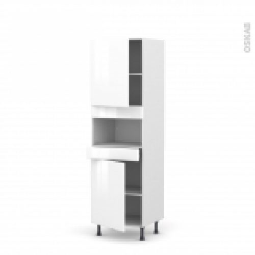Colonne De Cuisine N2121 Mo Encastrable Niche 3638 Iris Blanc 2 Portes 1 Tiroir L60 X H195 X P58 Cm