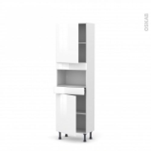 Colonne De Cuisine N2121 Mo Encastrable Niche 3638 Iris Blanc 2 Portes 1 Tiroir L60 X H195 X P37 Cm