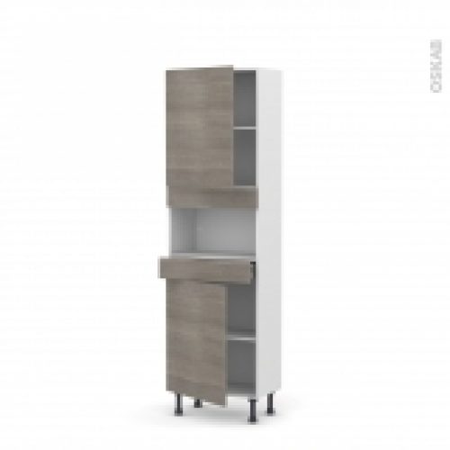 Colonne De Cuisine N2121 Mo Encastrable Niche 3638 Stilo Noyer Naturel 2 Portes 1 Tiroir L60 X H195 X P37 Cm
