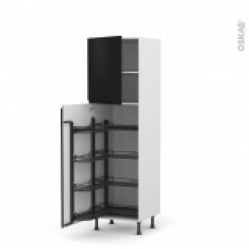 Colonne De Cuisine N2127 Armoire De Rangement Ipoma Noir Mat 8 Paniers Plateaux L60 X H195 X P58 Cm