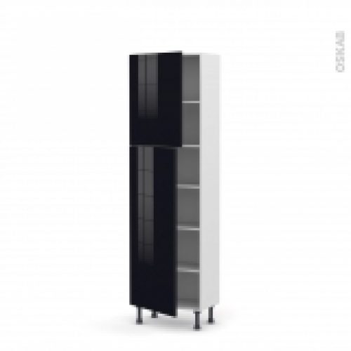 Colonne De Cuisine N2127 Armoire Etagere Keria Noir 2 Portes L60 X H195 X P37 Cm