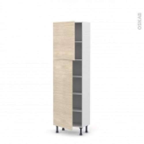 Colonne De Cuisine N2127 Armoire Etagere Stilo Noyer Blanchi 2 Portes L60 X H195 X P37 Cm