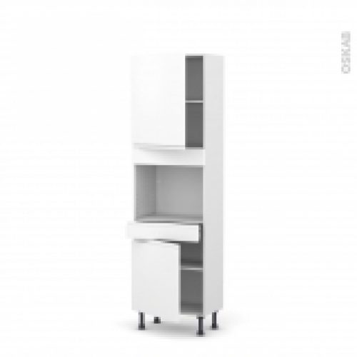 Colonne De Cuisine N2156 Four Encastrable Niche 45 Ipoma Blanc Mat 2 Portes 1 Tiroir L60 X H195 X P37 Cm