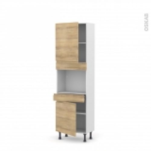 Colonne De Cuisine N2156 Four Encastrable Niche 45 Ipoma Chene Naturel 2 Portes 1 Tiroir L60 X H195 X P37 Cm