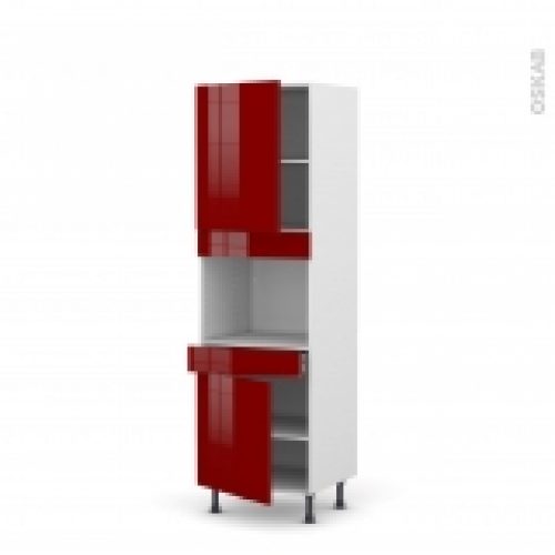 Colonne De Cuisine N2156 Four Encastrable Niche 45 Ivia Rouge 2 Portes 1 Tiroir L60 X H195 X P58 Cm