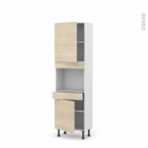 Colonne De Cuisine N2156 Four Encastrable Niche 45 Stilo Noyer Blanchi 2 Portes 1 Tiroir L60 X H195 X P37 Cm