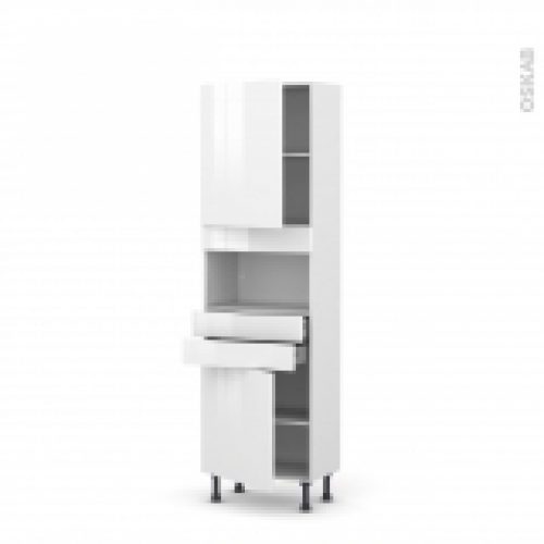 Colonne De Cuisine N2156 Mo Encastrable Niche 3638 Bora Blanc 2 Portes 2 Tiroirs L60 X H195 X P37 Cm