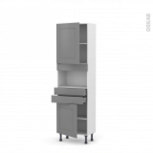 Colonne De Cuisine N2156 Mo Encastrable Niche 3638 Filipen Gris 2 Portes 2 Tiroirs L60 X H195 X P37 Cm